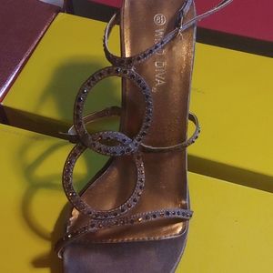 Scrappy bronze with bling sandal heels